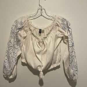 H&M Off-Shoulder Crop Top - Cream and Blue